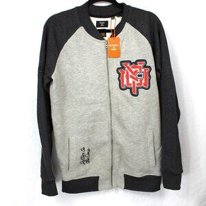 Superdry Crossing Lines Men's Jersey Bomber Jacket Grey & Blue Size 2XL